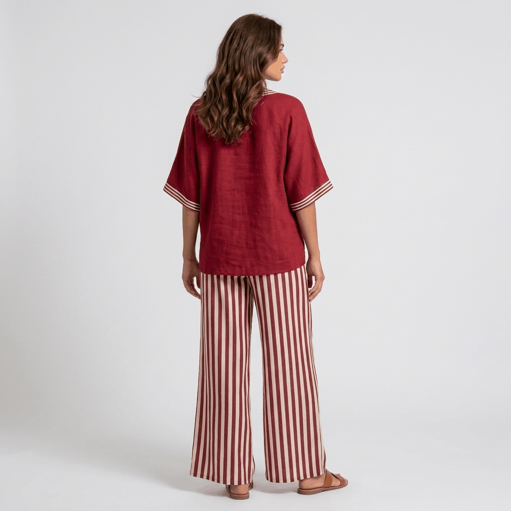 Alira Cotton Linen Matching Set – Striped Relaxed Wide-Leg Summer Co-Ord