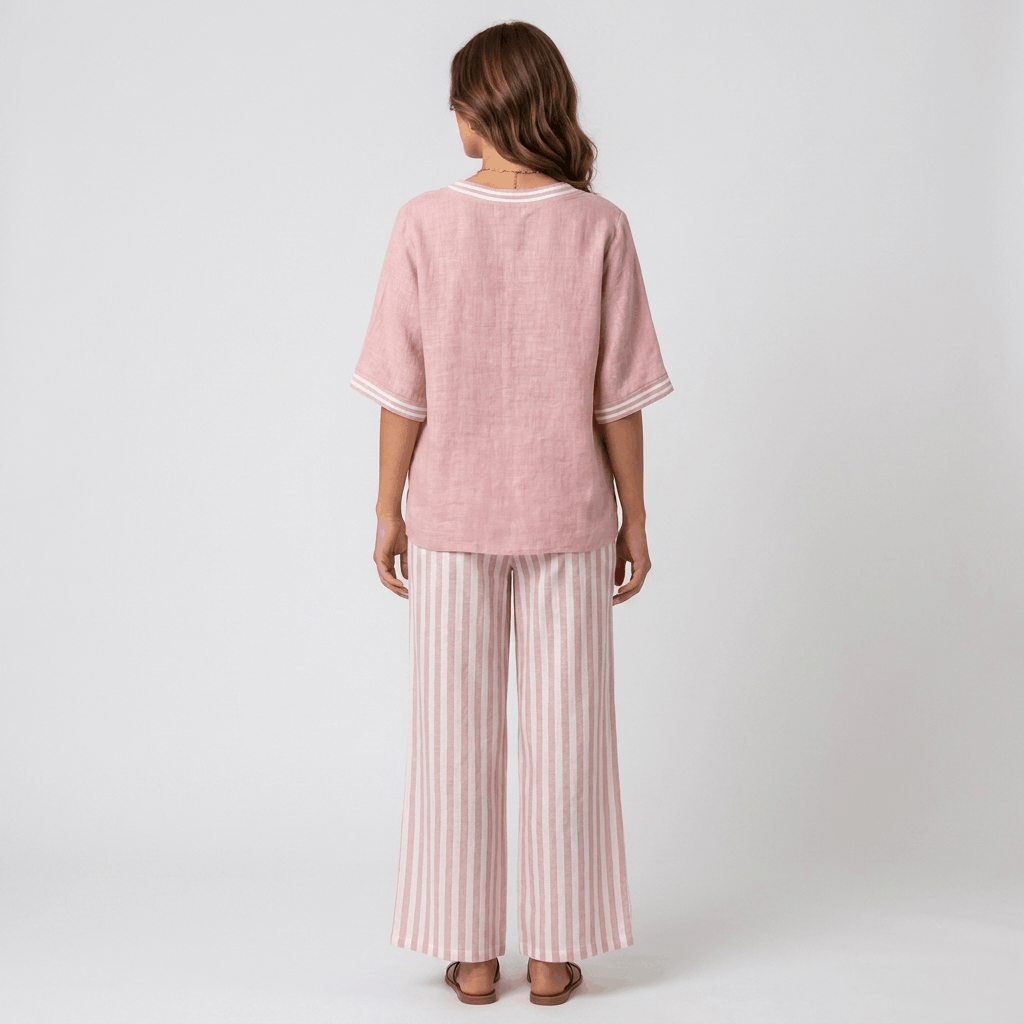 Alira Cotton Linen Matching Set – Striped Relaxed Wide-Leg Summer Co-Ord
