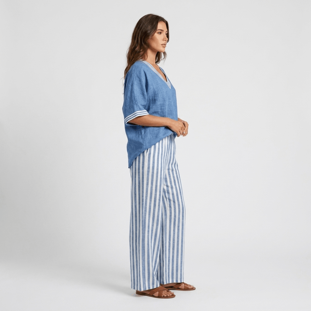 Alira Cotton Linen Matching Set – Striped Relaxed Wide-Leg Summer Co-Ord
