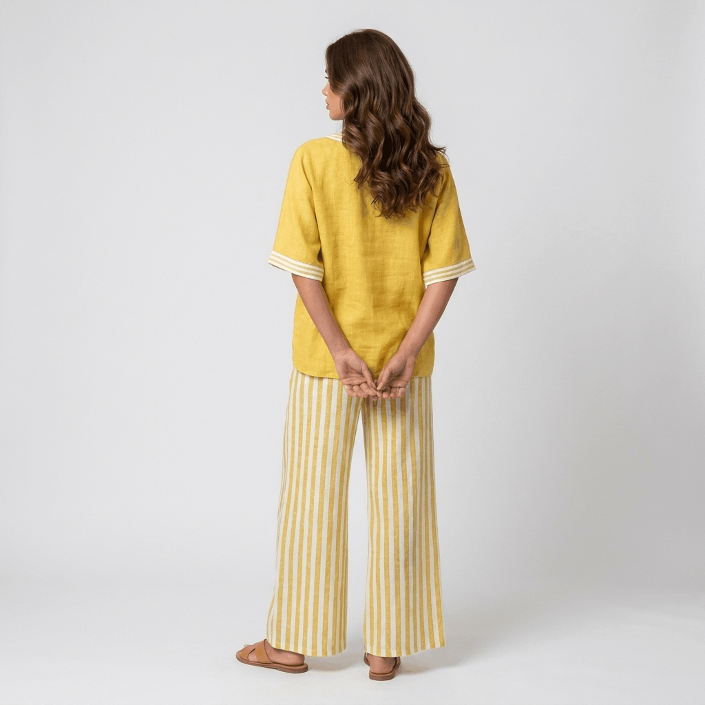 Alira Cotton Linen Matching Set – Striped Relaxed Wide-Leg Summer Co-Ord