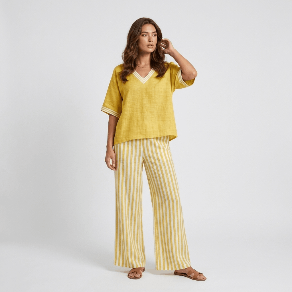Alira Cotton Linen Matching Set – Striped Relaxed Wide-Leg Summer Co-Ord