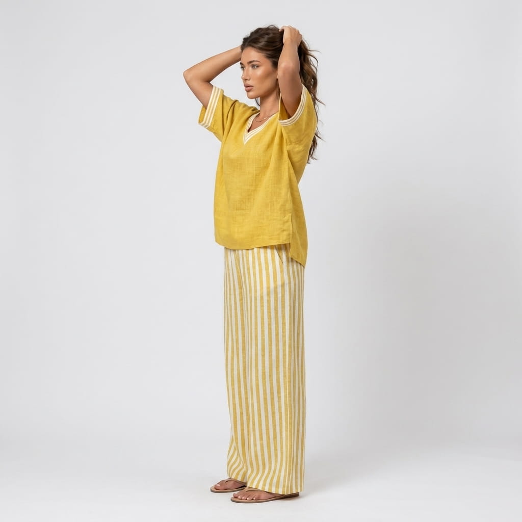 Alira Cotton Linen Matching Set – Striped Relaxed Wide-Leg Summer Co-Ord