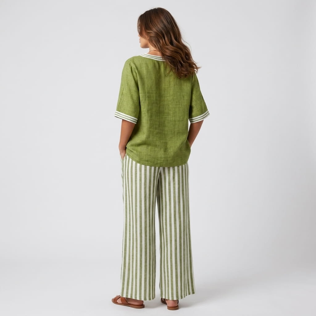 Alira Cotton Linen Matching Set – Striped Relaxed Wide-Leg Summer Co-Ord