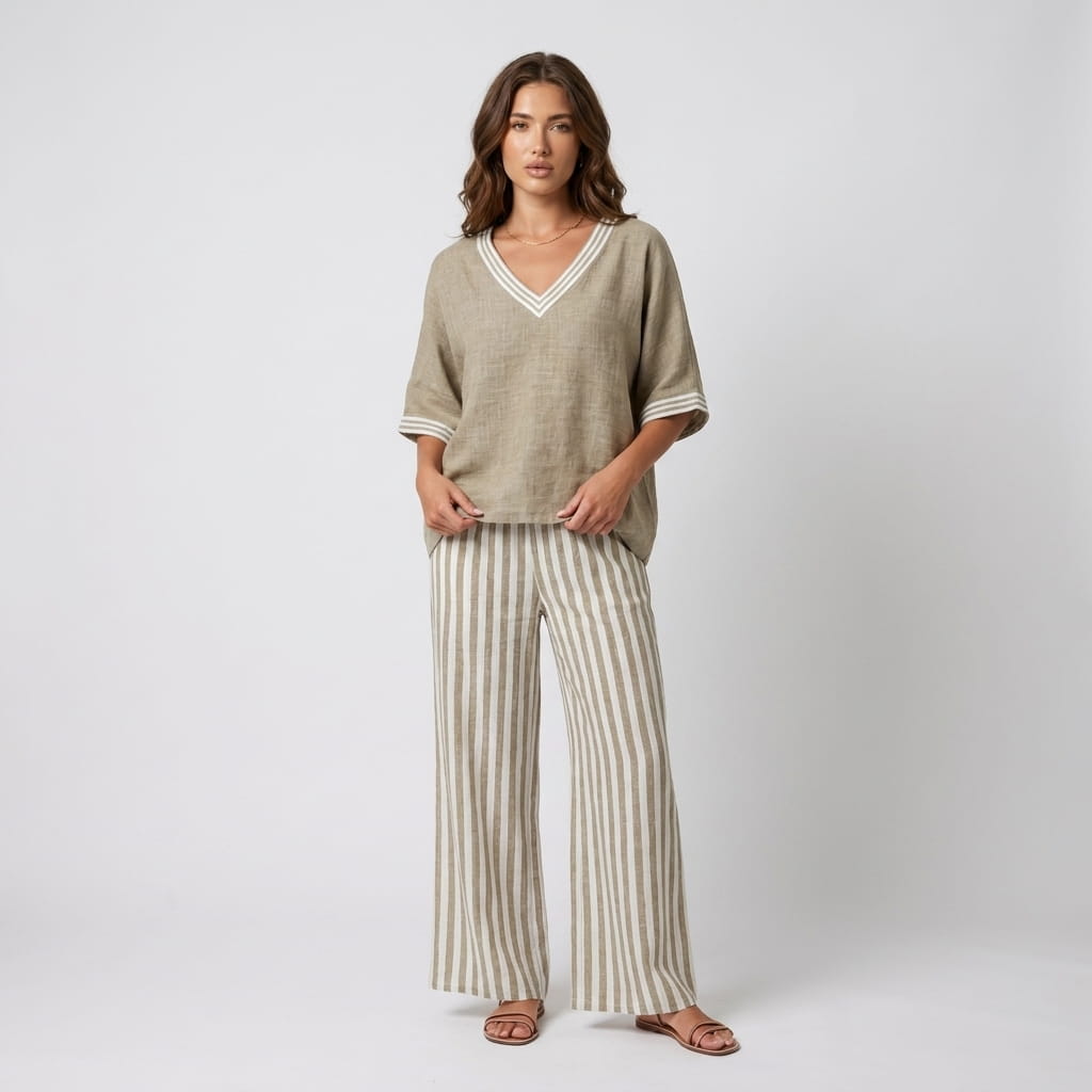 Alira Cotton Linen Matching Set – Striped Relaxed Wide-Leg Summer Co-Ord
