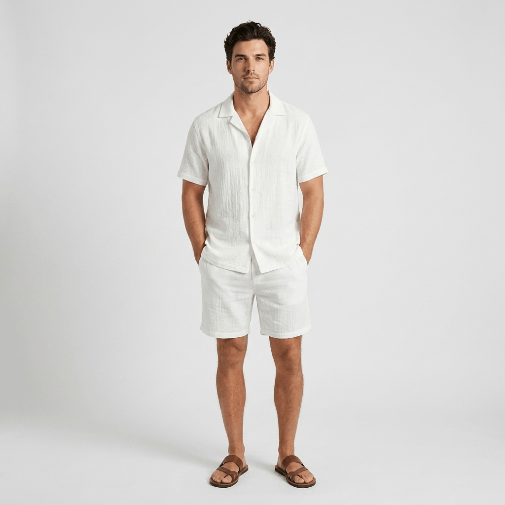Mason Wrinkled Textured Linen Set – Relaxed Camp Collar Summer Two-Piece Co-Ord