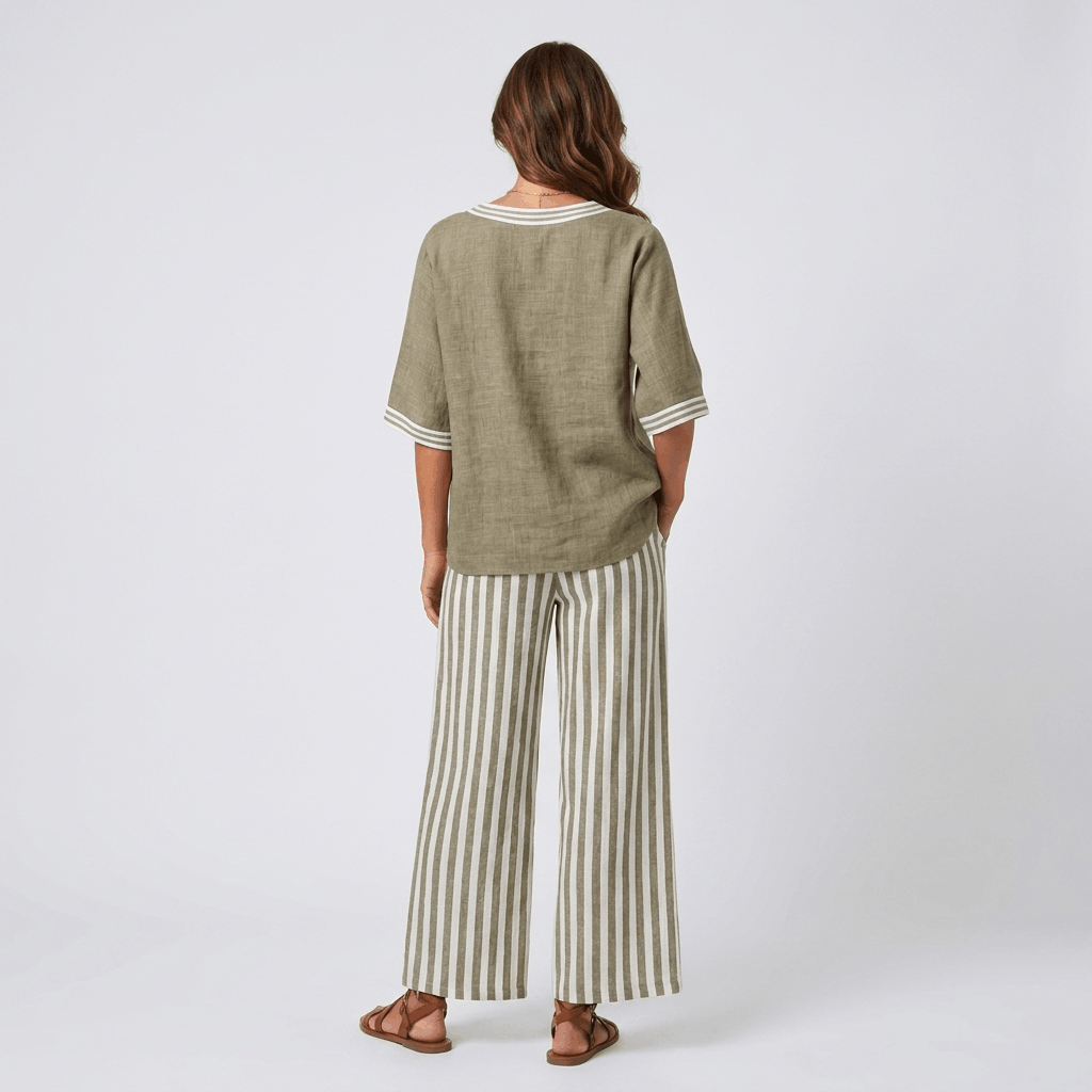 Alira Cotton Linen Matching Set – Striped Relaxed Wide-Leg Summer Co-Ord
