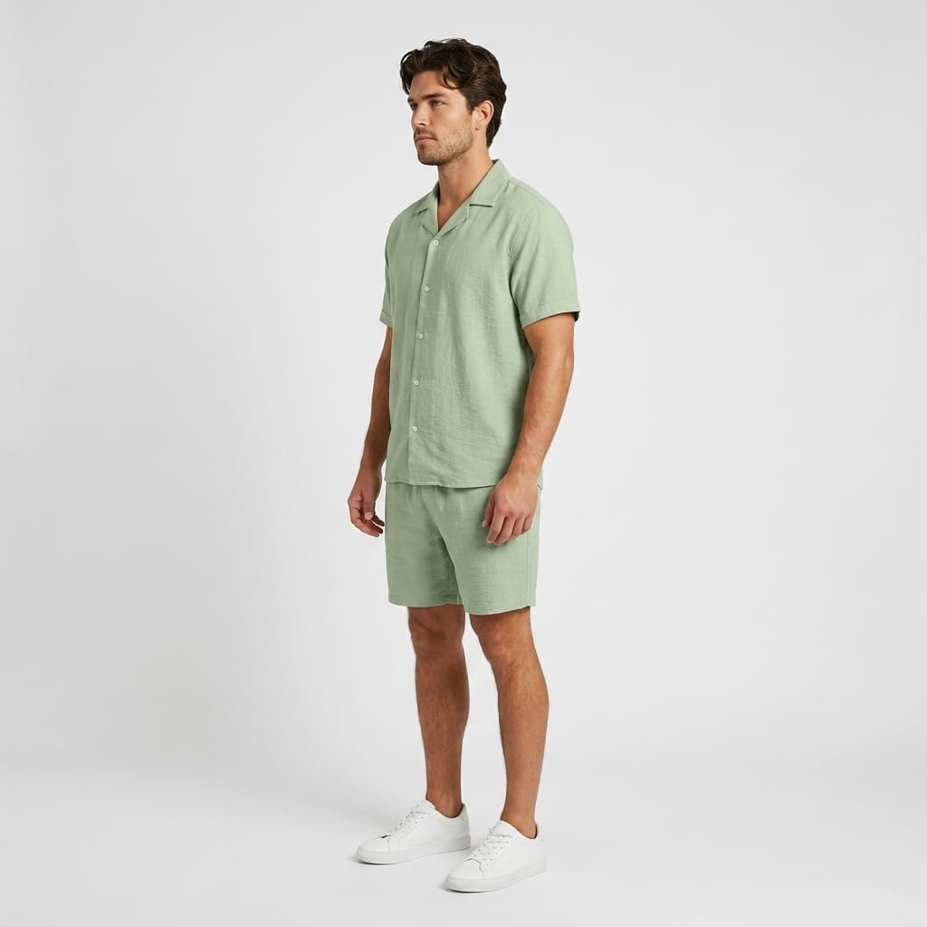 Mason Wrinkled Textured Linen Set – Relaxed Camp Collar Summer Two-Piece Co-Ord