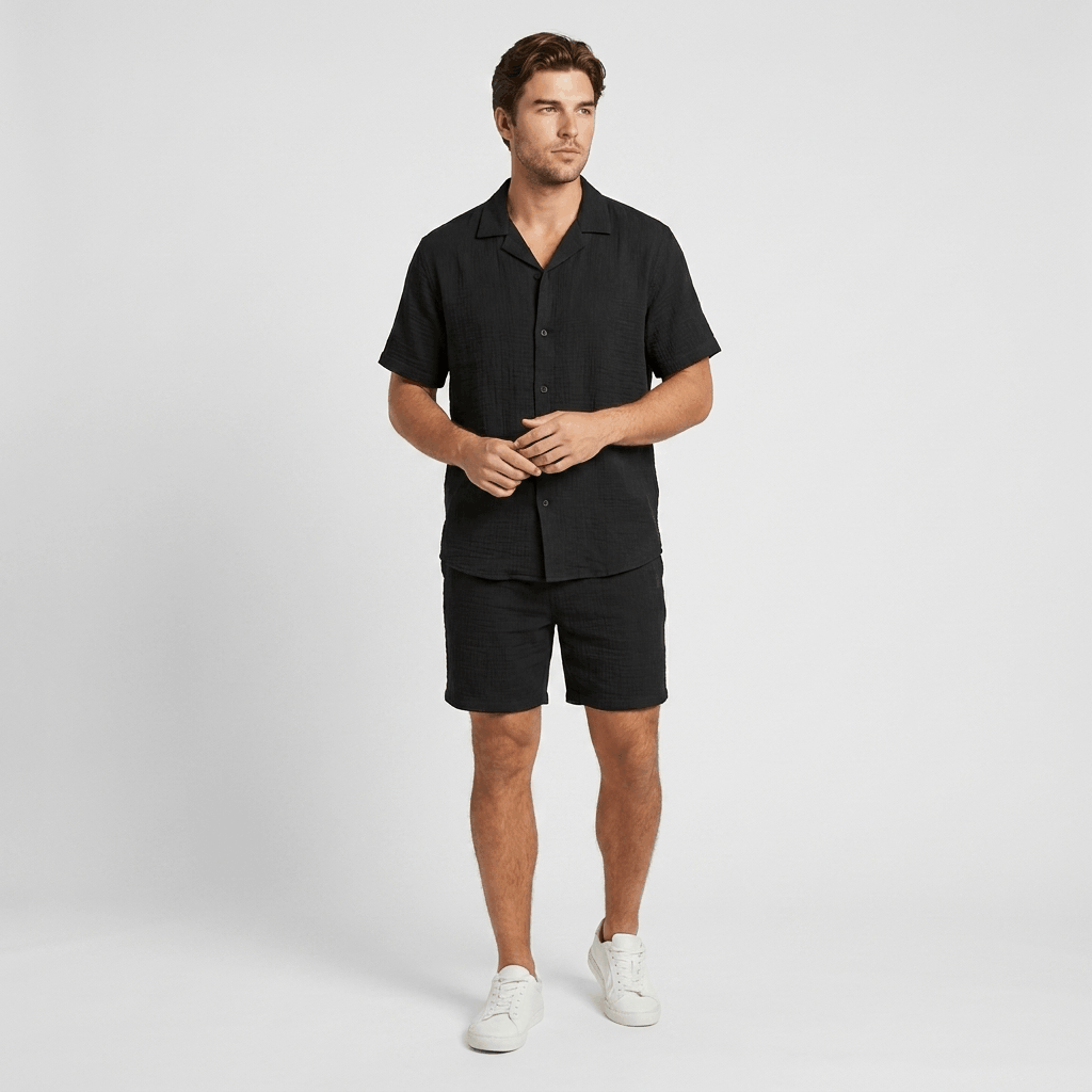 Mason Wrinkled Textured Linen Set – Relaxed Camp Collar Summer Two-Piece Co-Ord