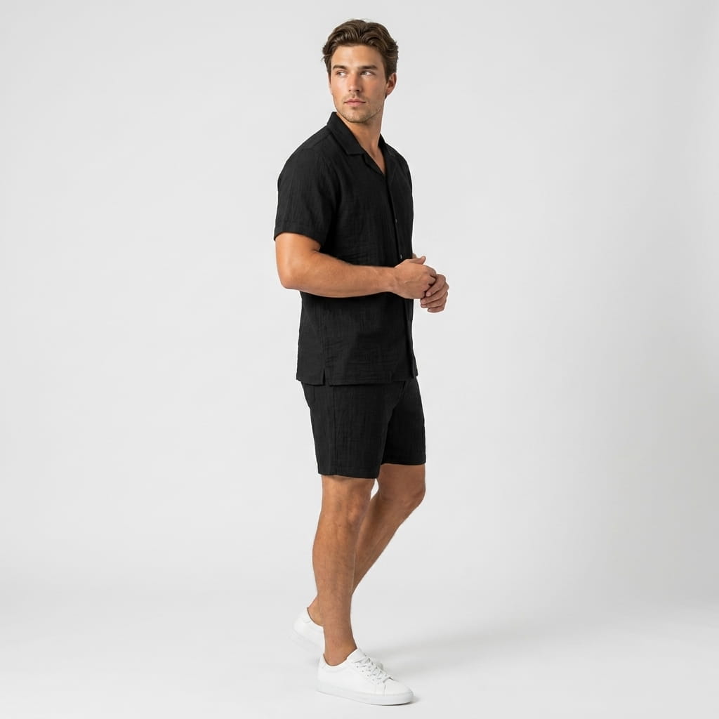 Mason Wrinkled Textured Linen Set – Relaxed Camp Collar Summer Two-Piece Co-Ord