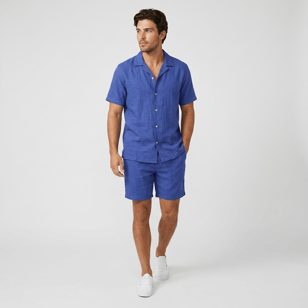 Mason Wrinkled Textured Linen Set – Relaxed Camp Collar Summer Two-Piece Co-Ord