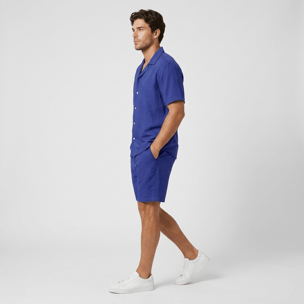 Mason Wrinkled Textured Linen Set – Relaxed Camp Collar Summer Two-Piece Co-Ord