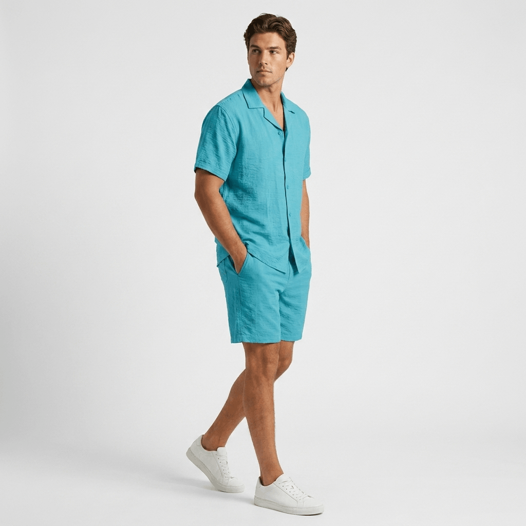 Mason Wrinkled Textured Linen Set – Relaxed Camp Collar Summer Two-Piece Co-Ord