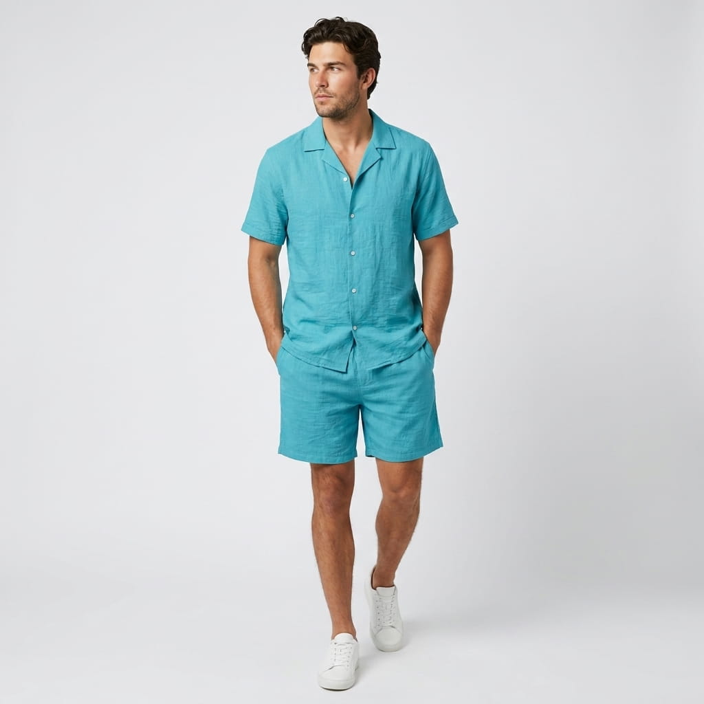 Mason Wrinkled Textured Linen Set – Relaxed Camp Collar Summer Two-Piece Co-Ord