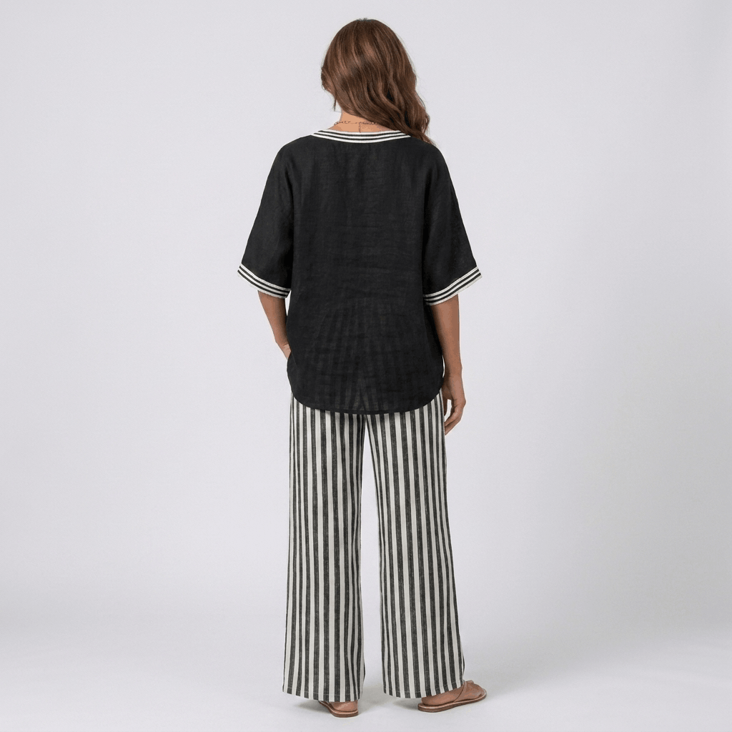 Alira Cotton Linen Matching Set – Striped Relaxed Wide-Leg Summer Co-Ord