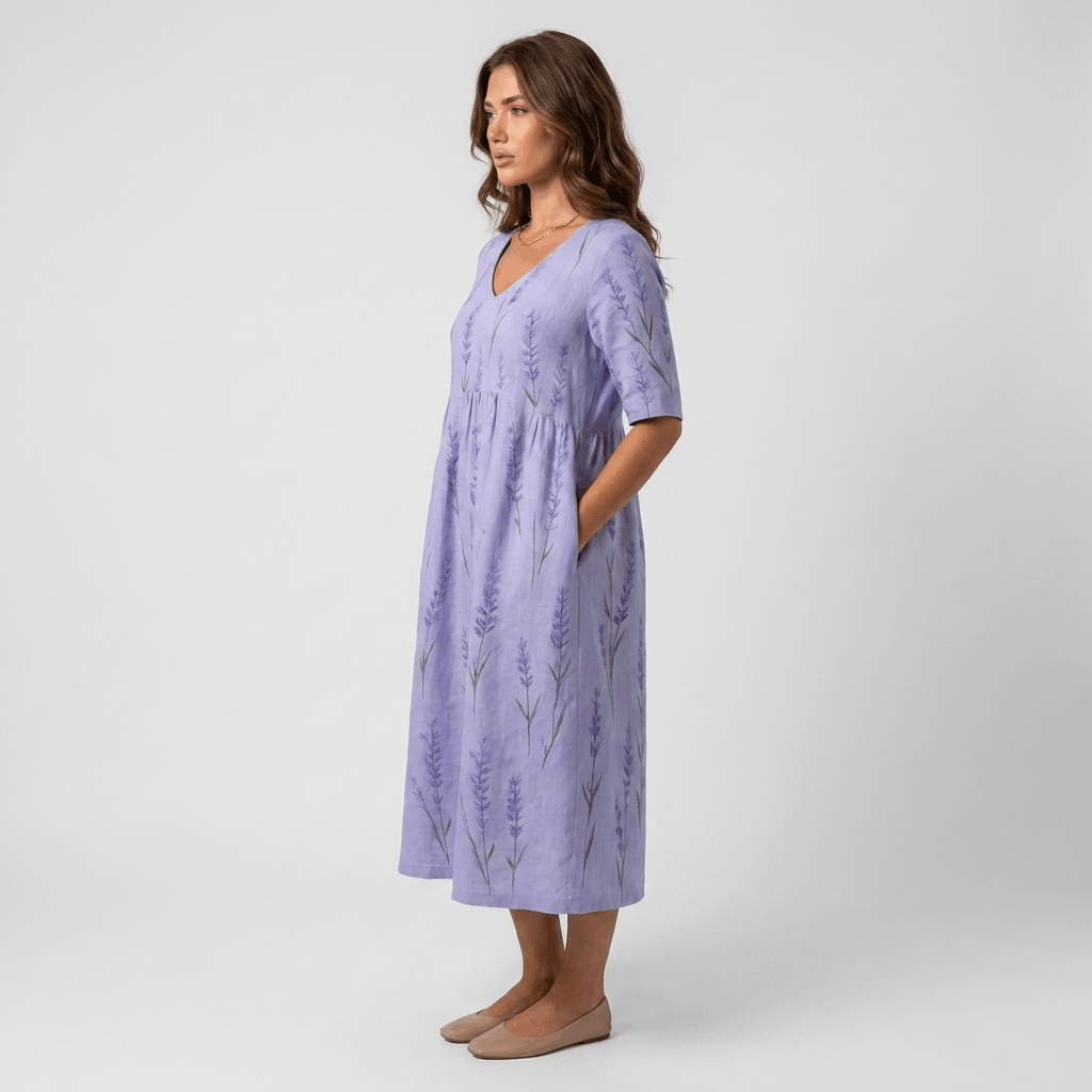 Evelyn Cotton Linen Blend Midi Dress – Relaxed Floral Everyday Summer Dress