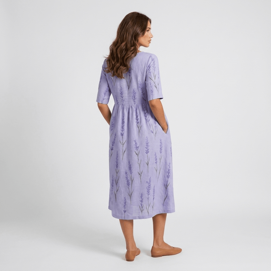 Evelyn Cotton Linen Blend Midi Dress – Relaxed Floral Everyday Summer Dress