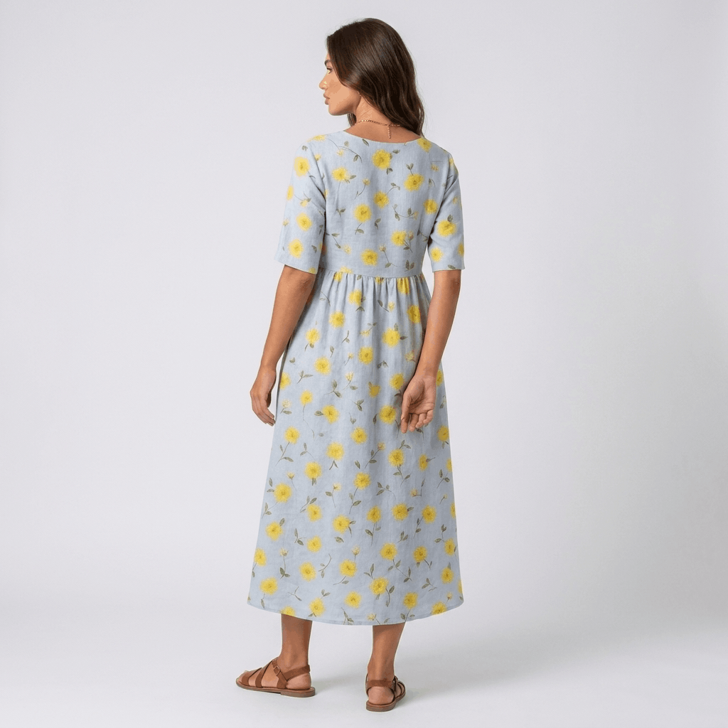 Evelyn Cotton Linen Blend Midi Dress – Relaxed Floral Everyday Summer Dress