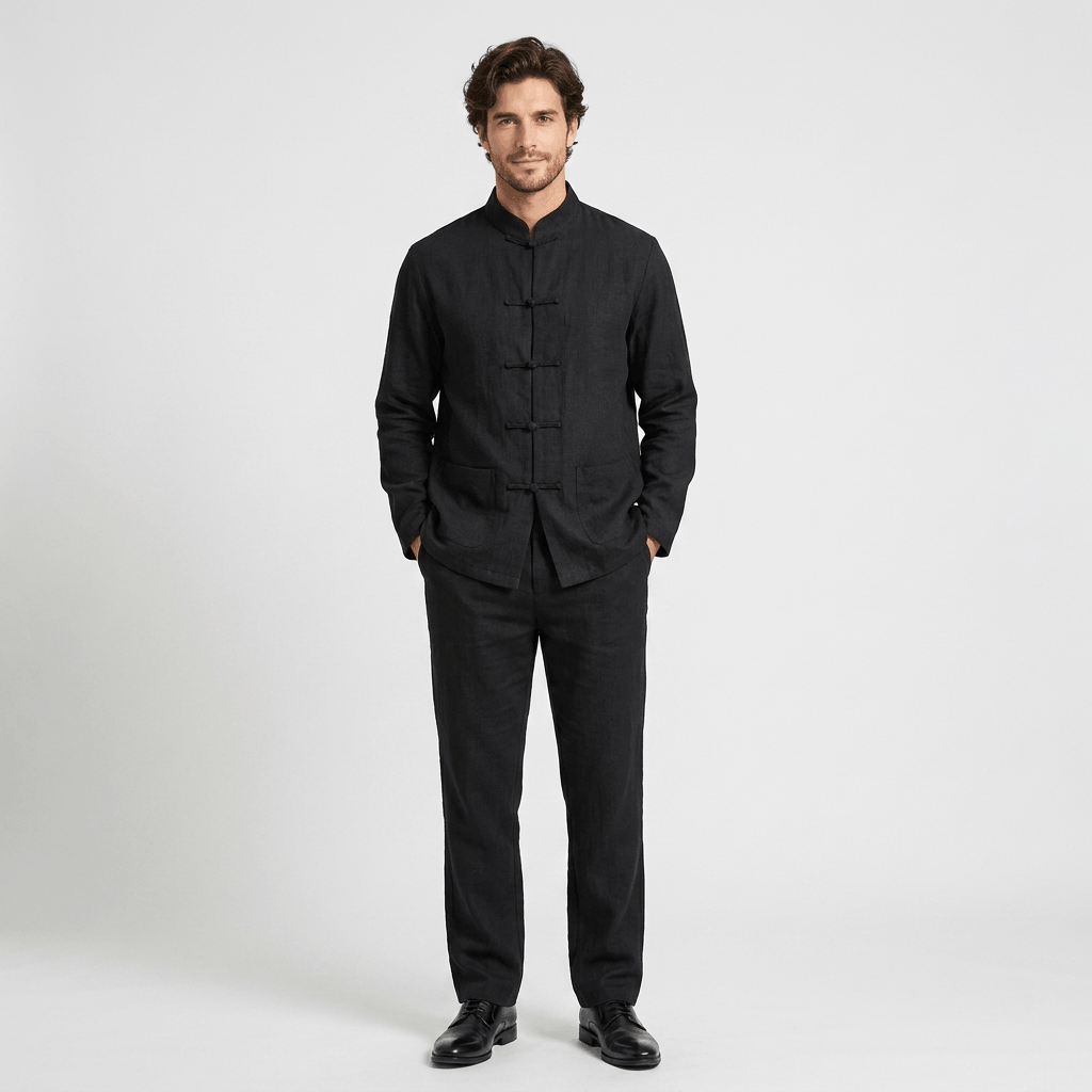 Edwin Linen Two-Piece Set – Relaxed Traditional Frog Button Outfit