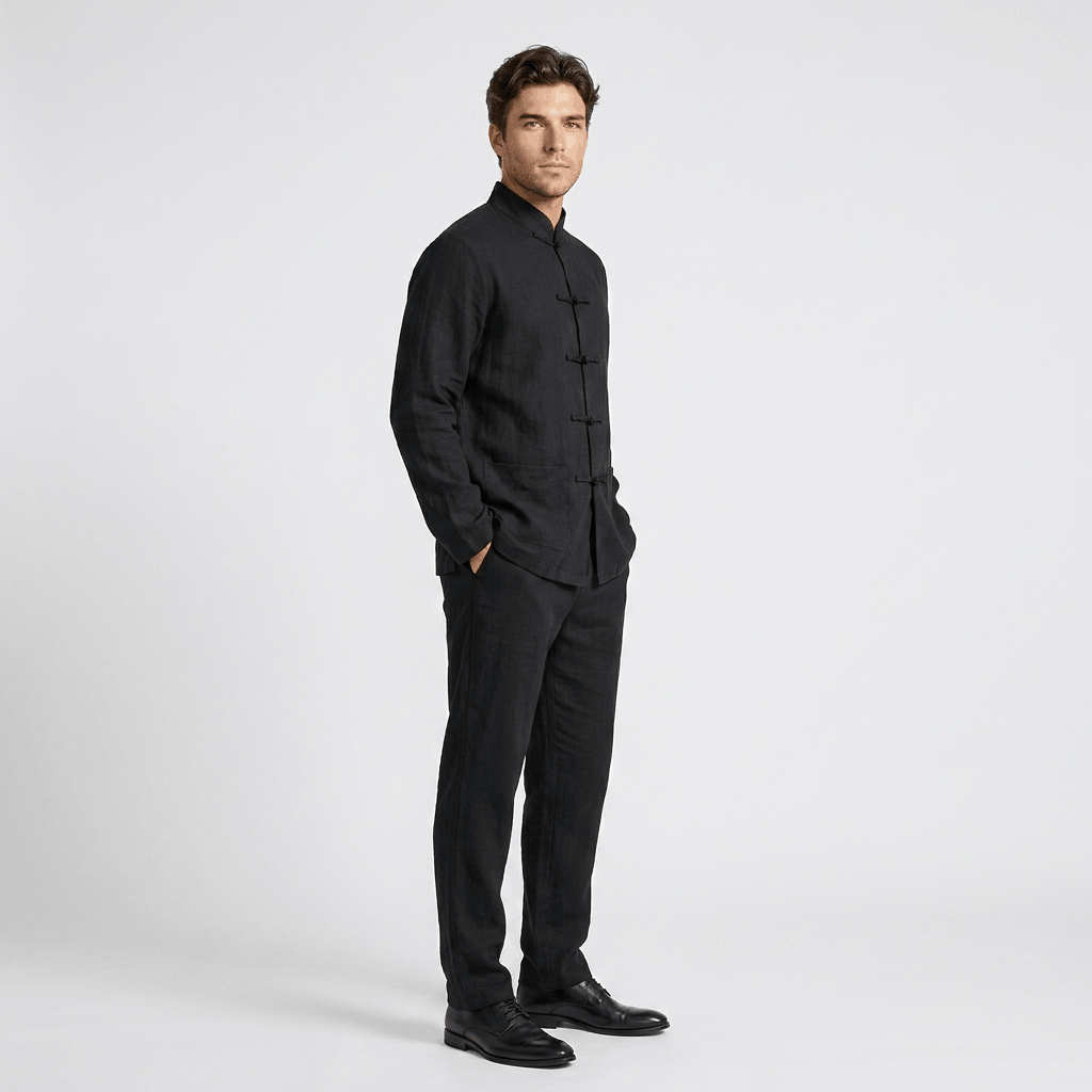 Edwin Linen Two-Piece Set – Relaxed Traditional Frog Button Outfit