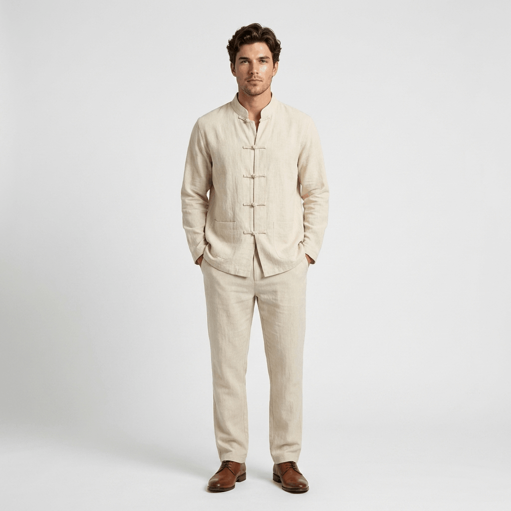 Edwin Linen Two-Piece Set – Relaxed Traditional Frog Button Outfit