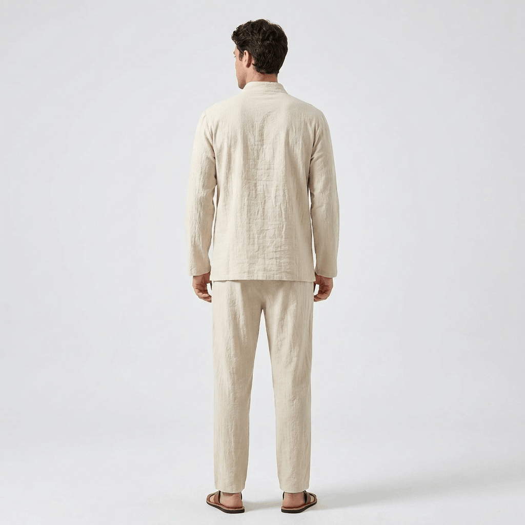 Edwin Linen Two-Piece Set – Relaxed Traditional Frog Button Outfit