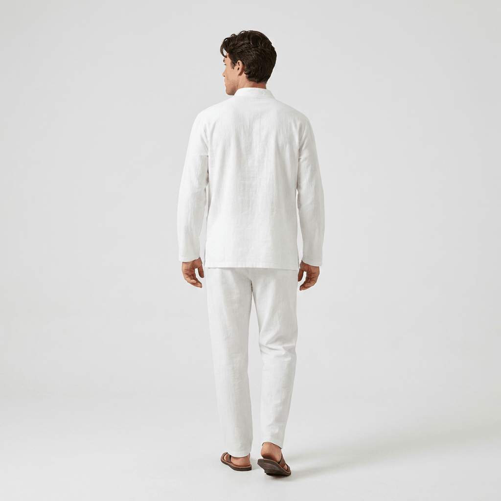 Edwin Linen Two-Piece Set – Relaxed Traditional Frog Button Outfit