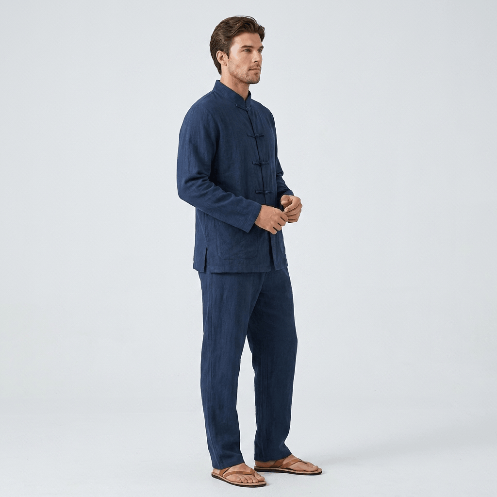 Edwin Linen Two-Piece Set – Relaxed Traditional Frog Button Outfit