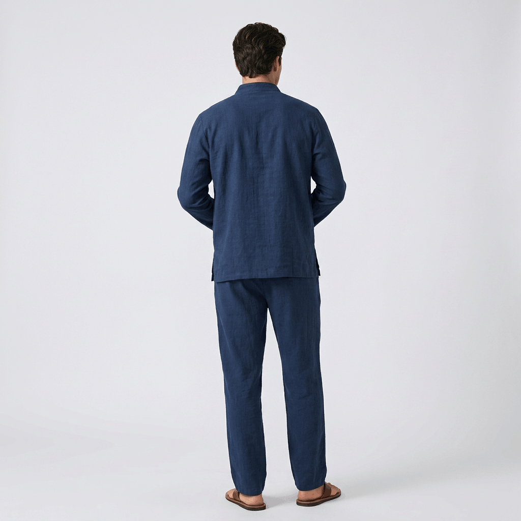Edwin Linen Two-Piece Set – Relaxed Traditional Frog Button Outfit