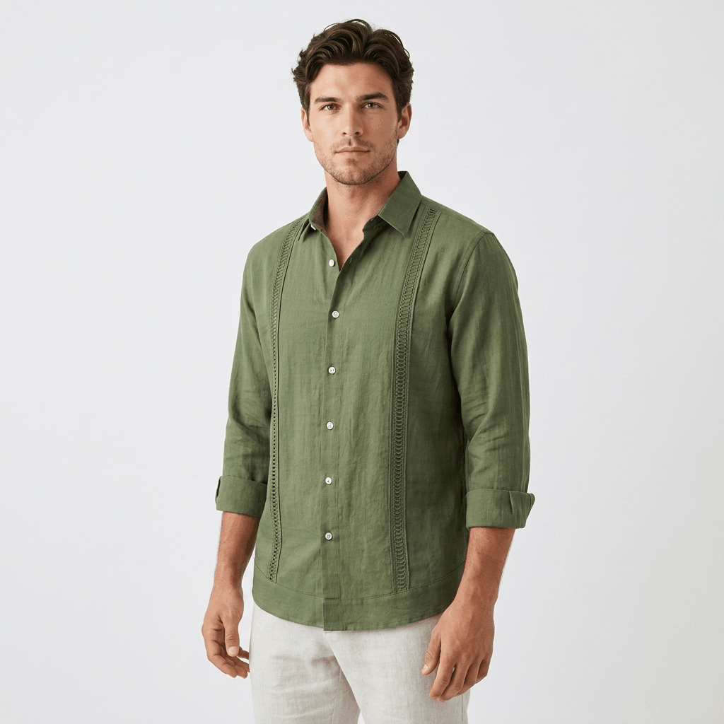 Jayson Linen Blend Guayabera Shirt – Embroidered Smart Casual Button-Up