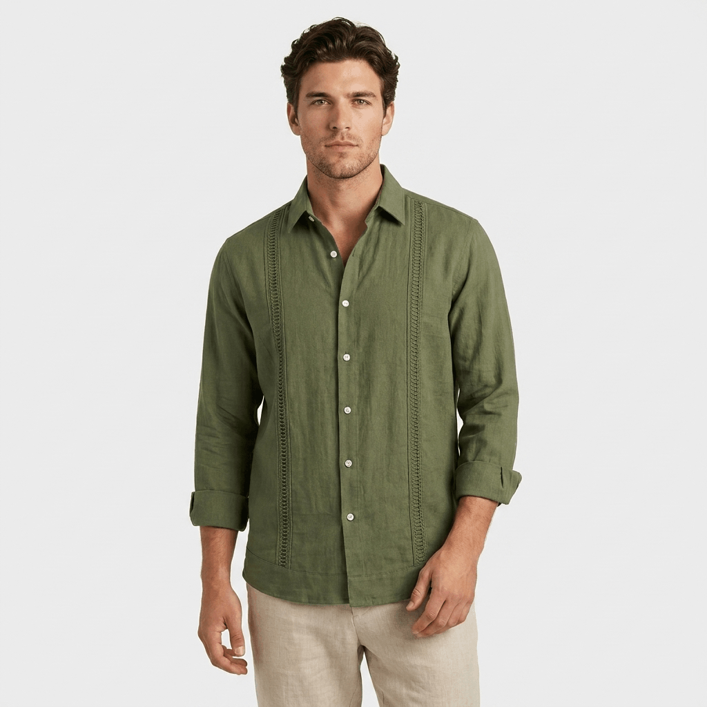 Jayson Linen Blend Guayabera Shirt – Embroidered Smart Casual Button-Up
