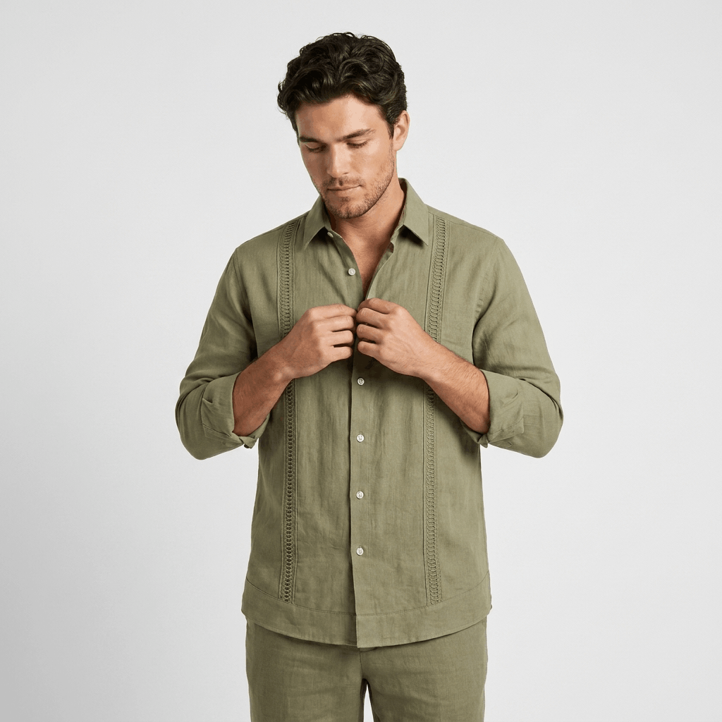Jayson Linen Blend Guayabera Shirt – Embroidered Smart Casual Button-Up