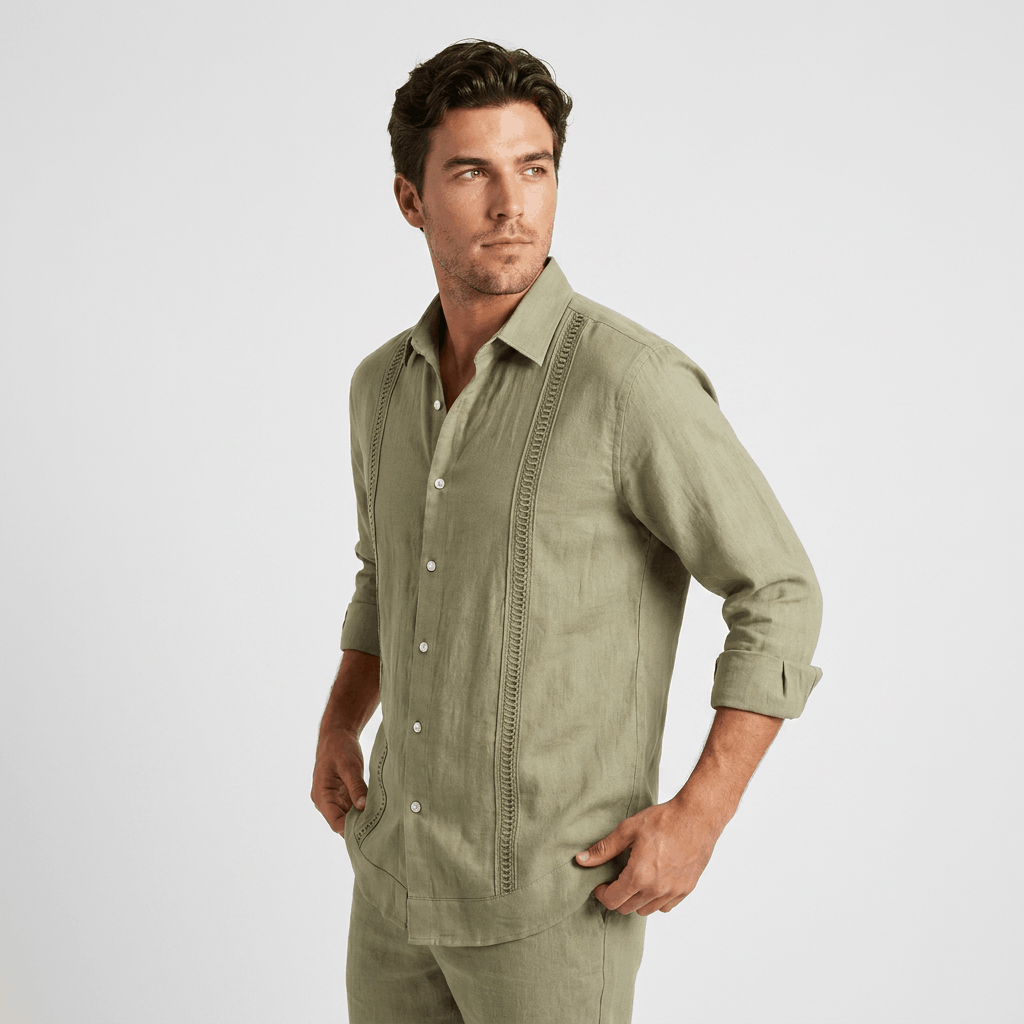 Jayson Linen Blend Guayabera Shirt – Embroidered Smart Casual Button-Up