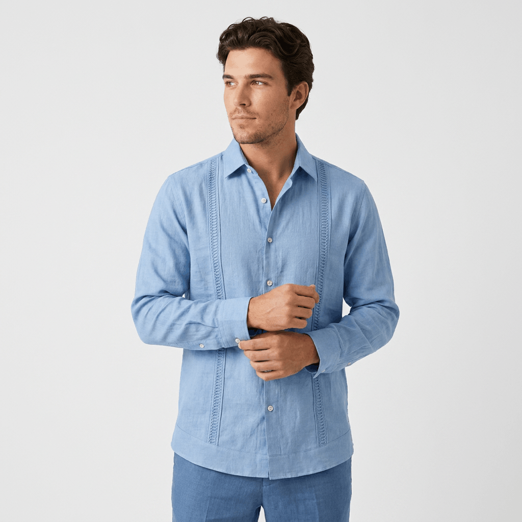 Jayson Linen Blend Guayabera Shirt – Embroidered Smart Casual Button-Up