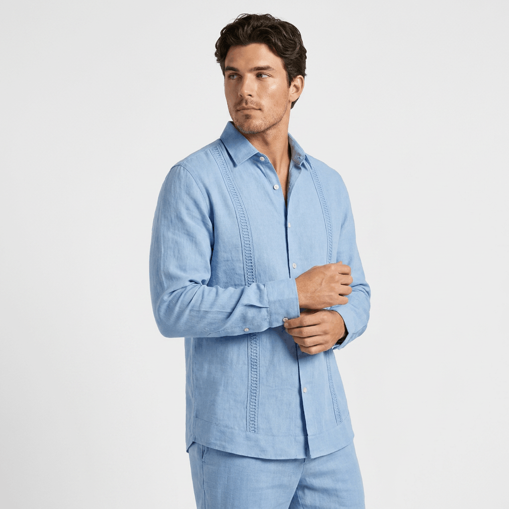 Jayson Linen Blend Guayabera Shirt – Embroidered Smart Casual Button-Up