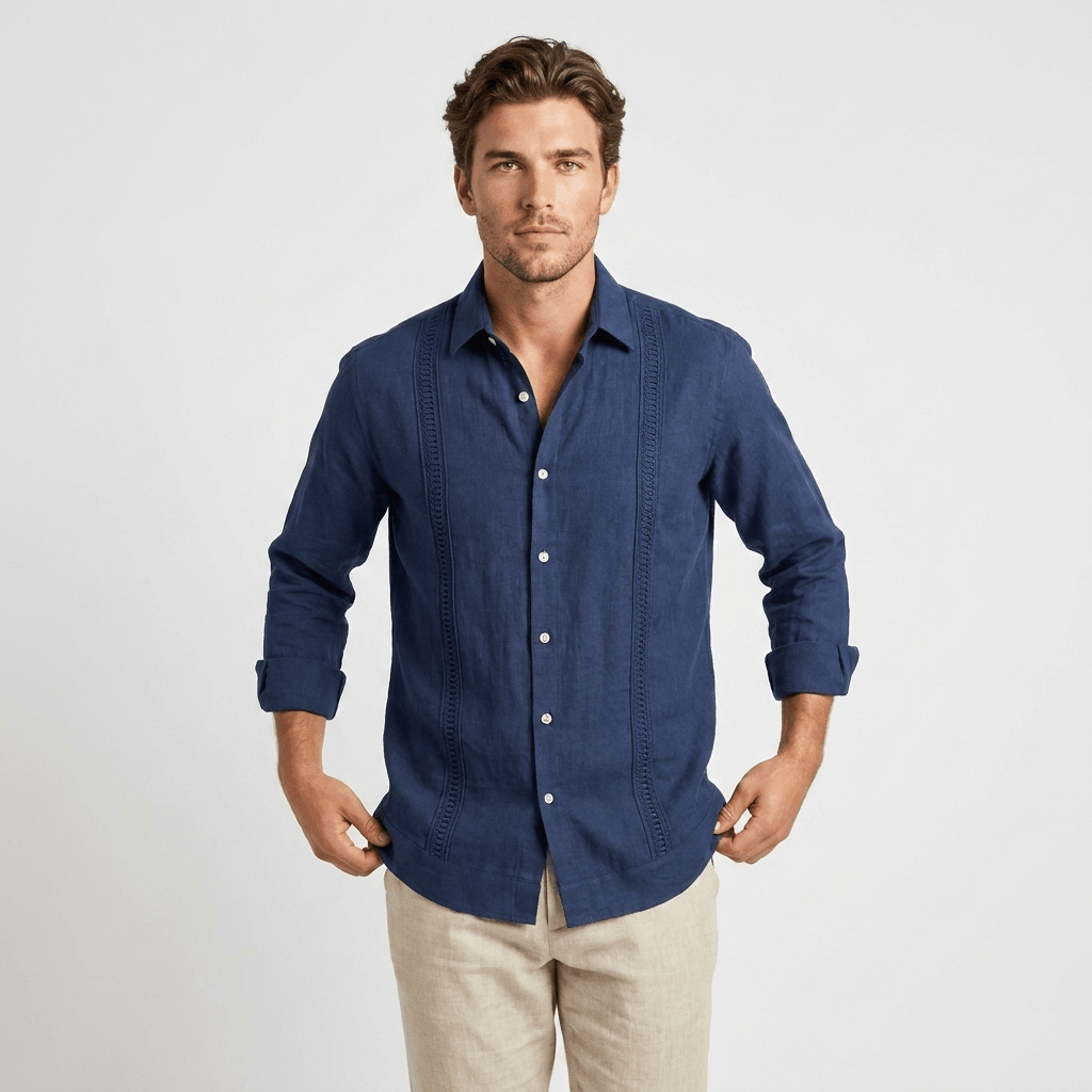 Jayson Linen Blend Guayabera Shirt – Embroidered Smart Casual Button-Up