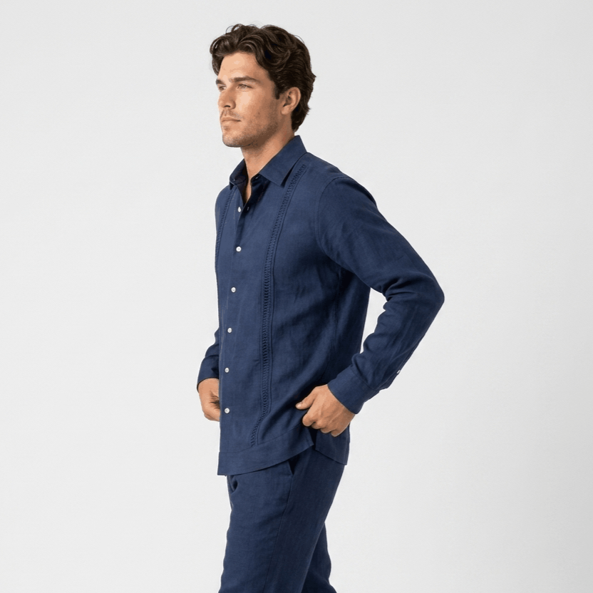 Jayson Linen Blend Guayabera Shirt – Embroidered Smart Casual Button-Up