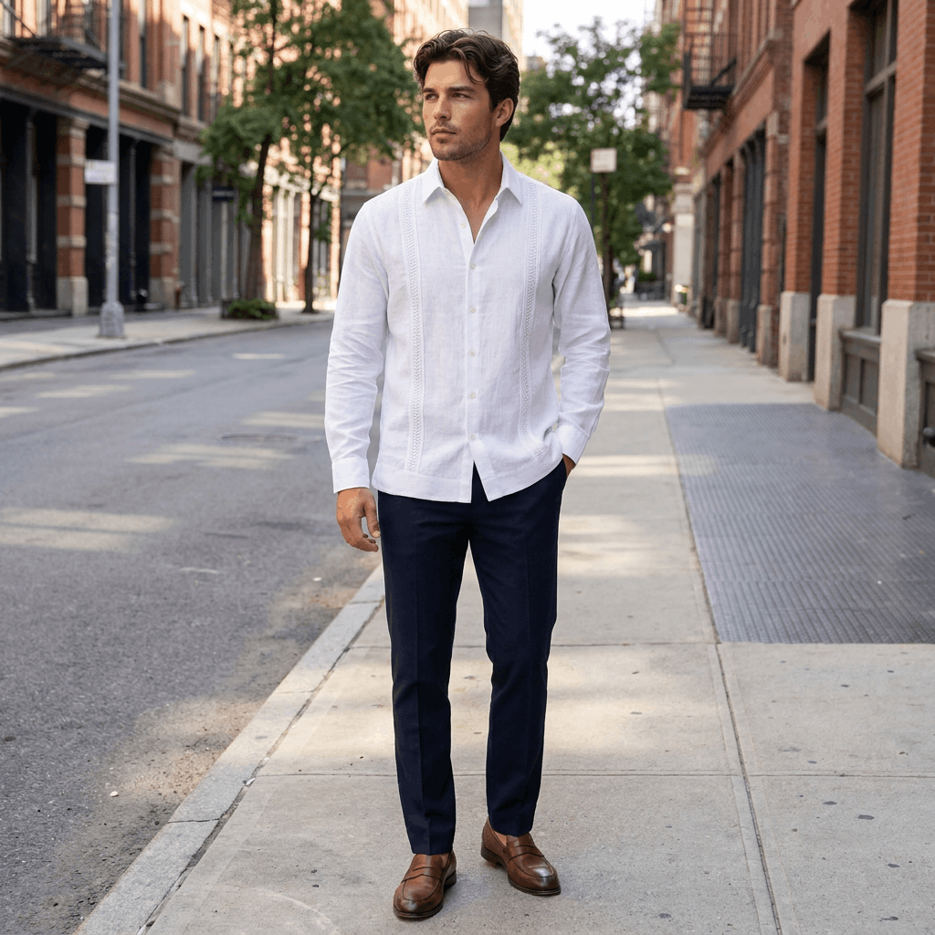 Jayson Linen Blend Guayabera Shirt – Embroidered Smart Casual Button-Up