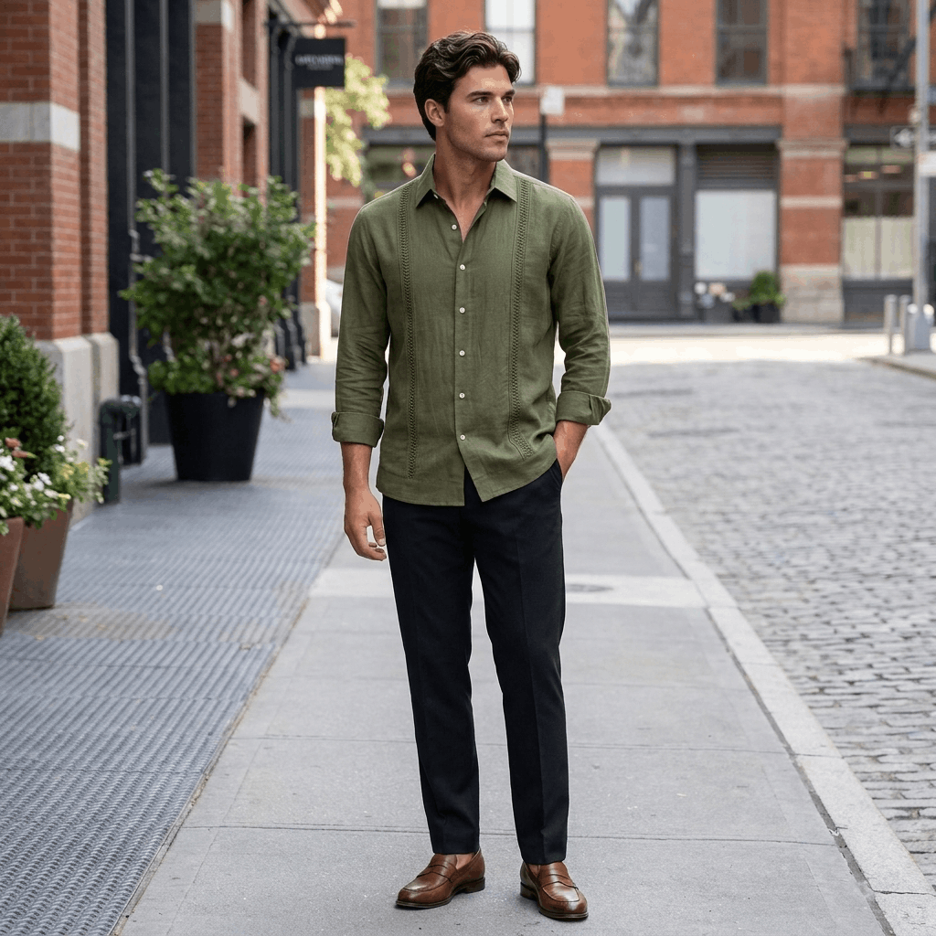 Jayson Linen Blend Guayabera Shirt – Embroidered Smart Casual Button-Up
