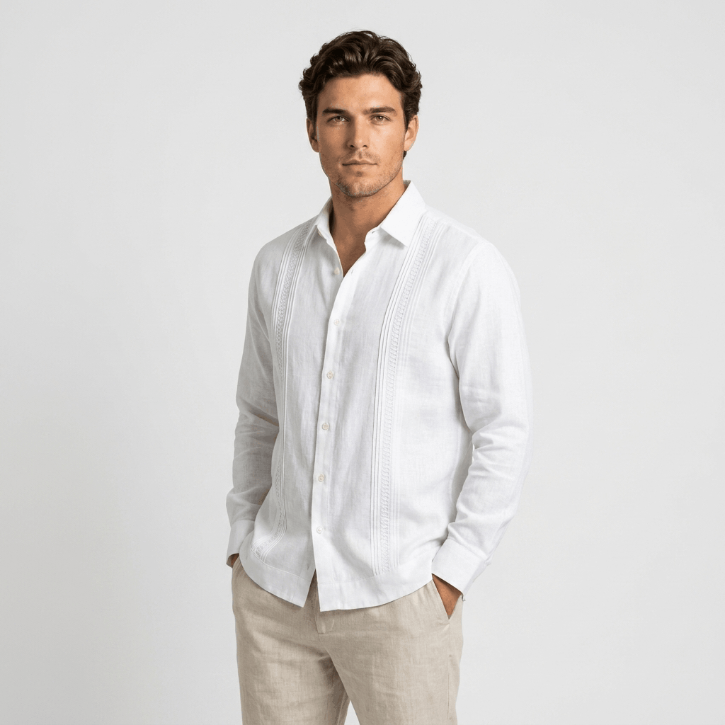 Jayson Linen Blend Guayabera Shirt – Embroidered Smart Casual Button-Up