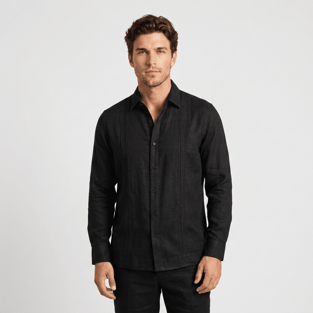 Jayson Linen Blend Guayabera Shirt – Embroidered Smart Casual Button-Up