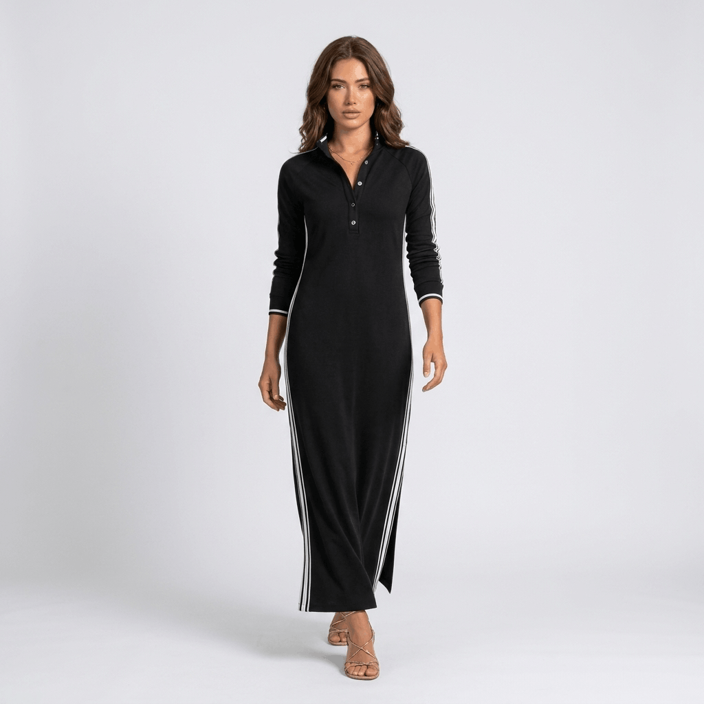 Jovelyn Contrast Trim Maxi Dress – Henley Collar Lounge Wear