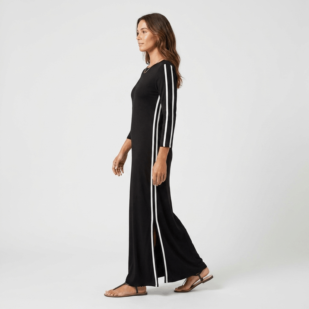 Jovelyn Contrast Trim Maxi Dress – Henley Collar Lounge Wear
