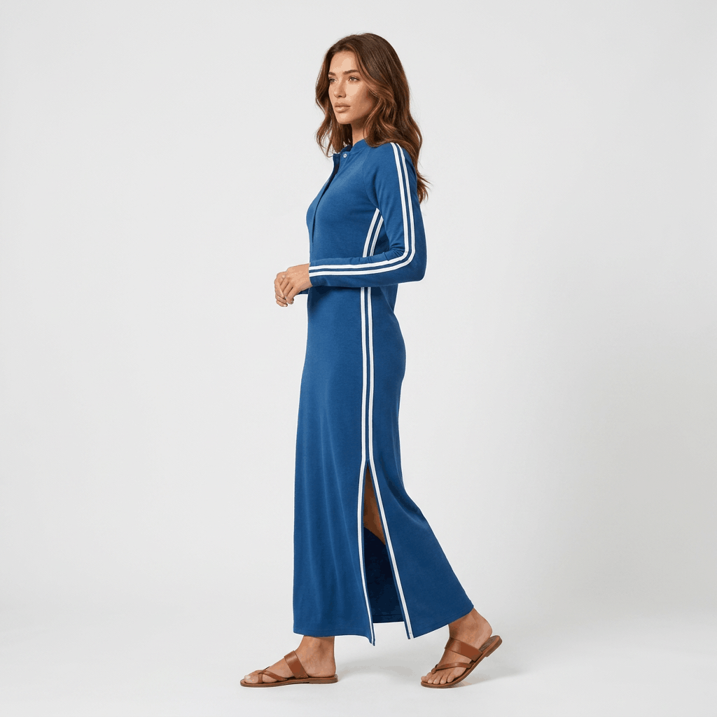Jovelyn Contrast Trim Maxi Dress – Henley Collar Lounge Wear