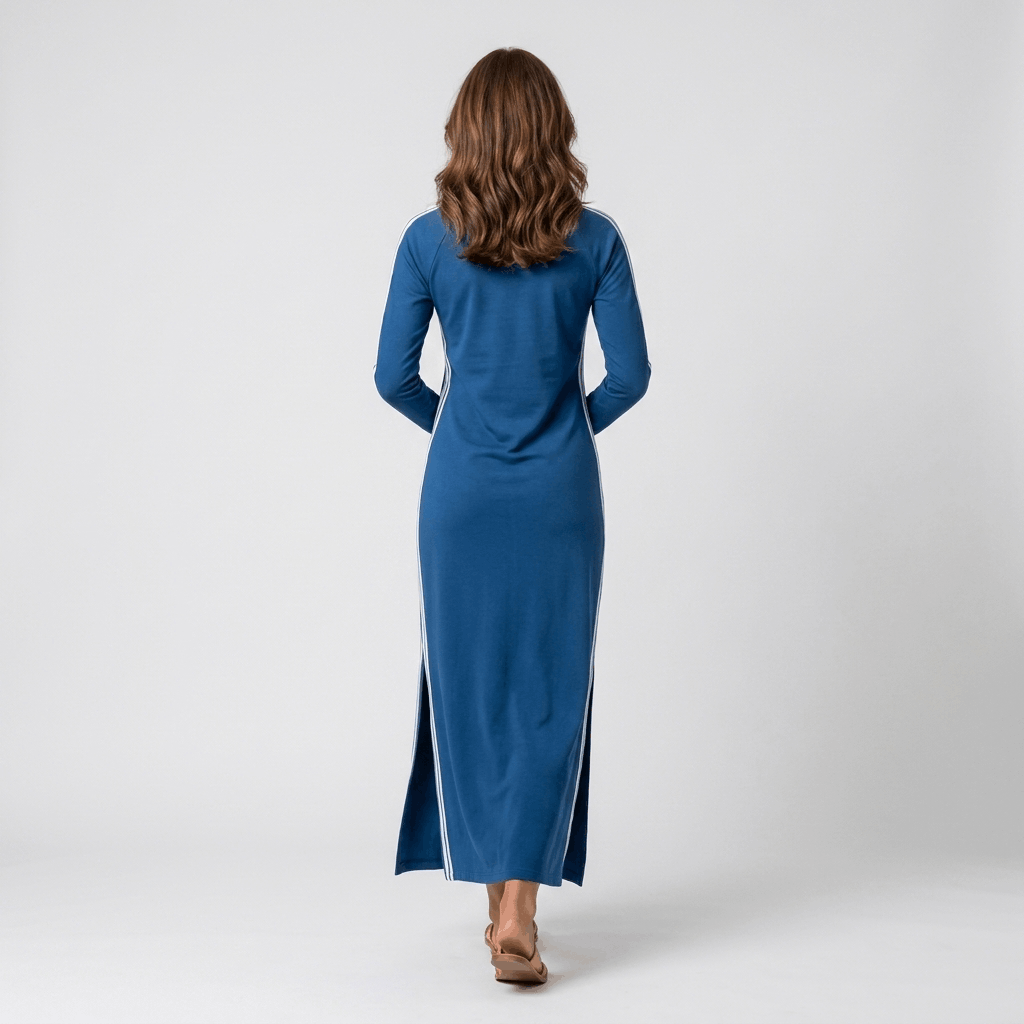 Jovelyn Contrast Trim Maxi Dress – Henley Collar Lounge Wear