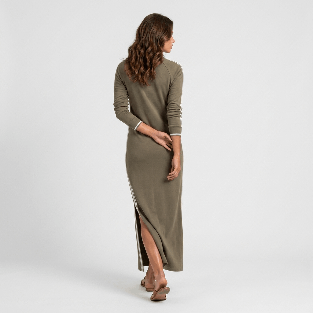Jovelyn Contrast Trim Maxi Dress – Henley Collar Lounge Wear