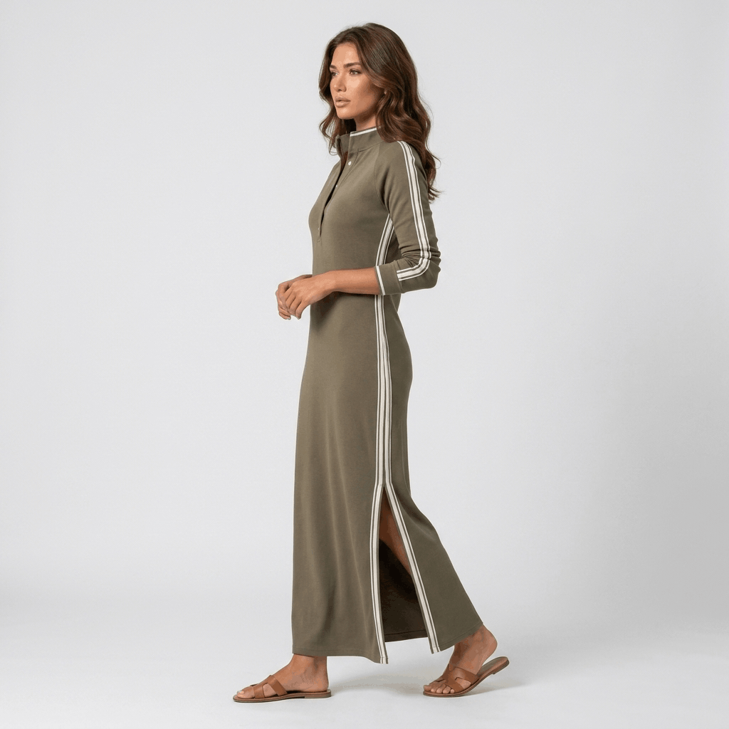 Jovelyn Contrast Trim Maxi Dress – Henley Collar Lounge Wear