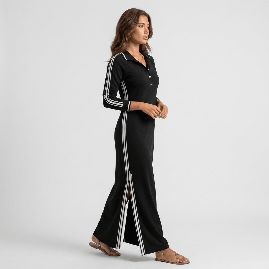 Jovelyn Contrast Trim Maxi Dress – Henley Collar Lounge Wear