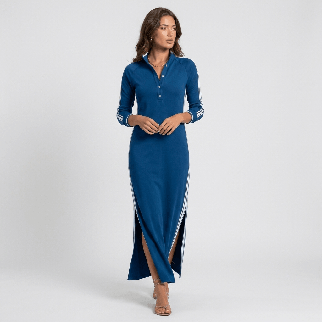 Jovelyn Contrast Trim Maxi Dress – Henley Collar Lounge Wear