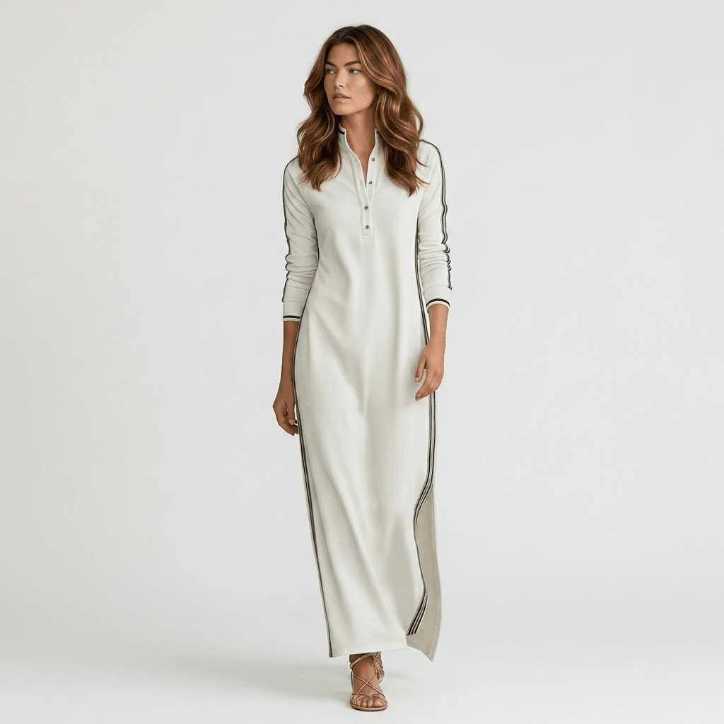 Jovelyn Contrast Trim Maxi Dress – Henley Collar Lounge Wear