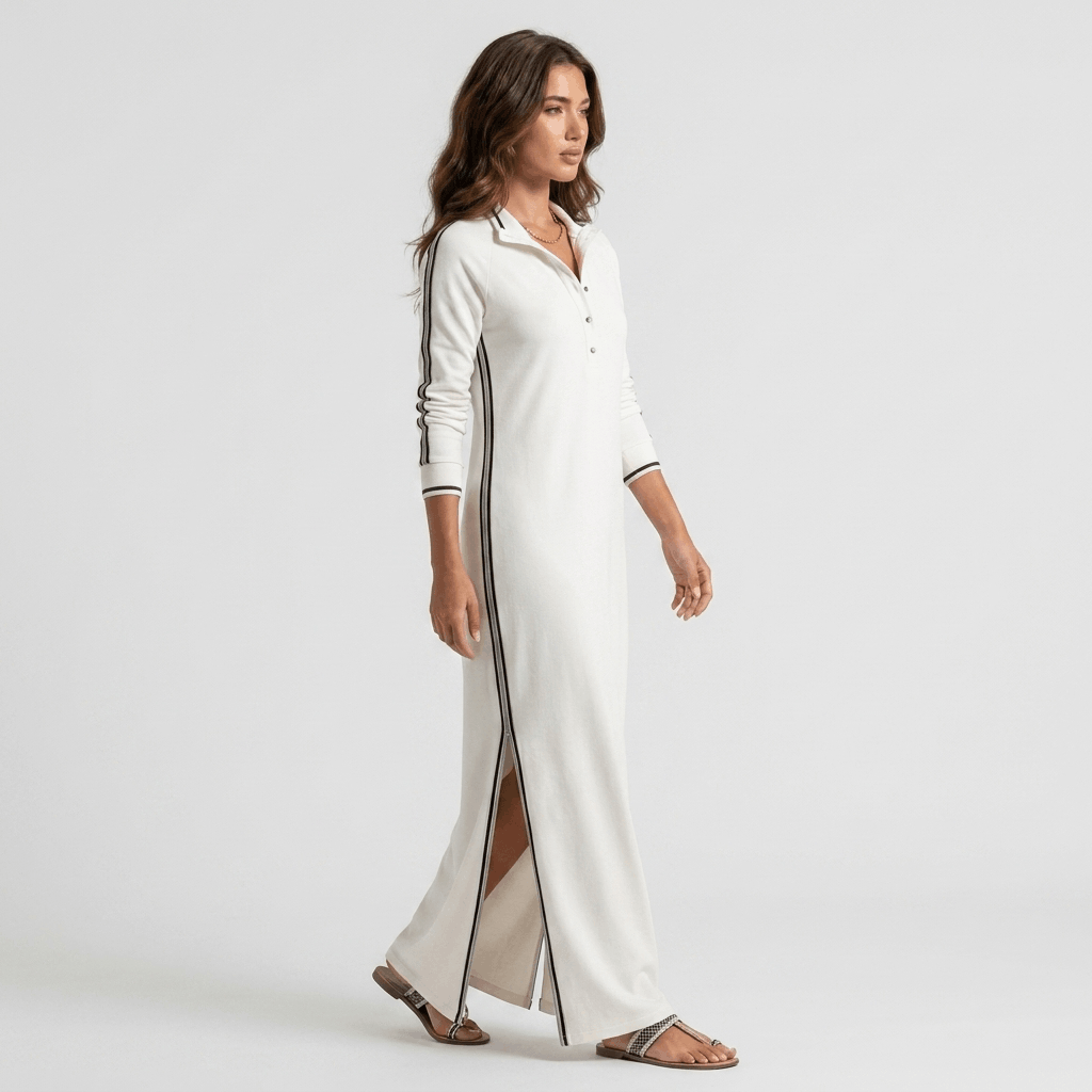 Jovelyn Contrast Trim Maxi Dress – Henley Collar Lounge Wear